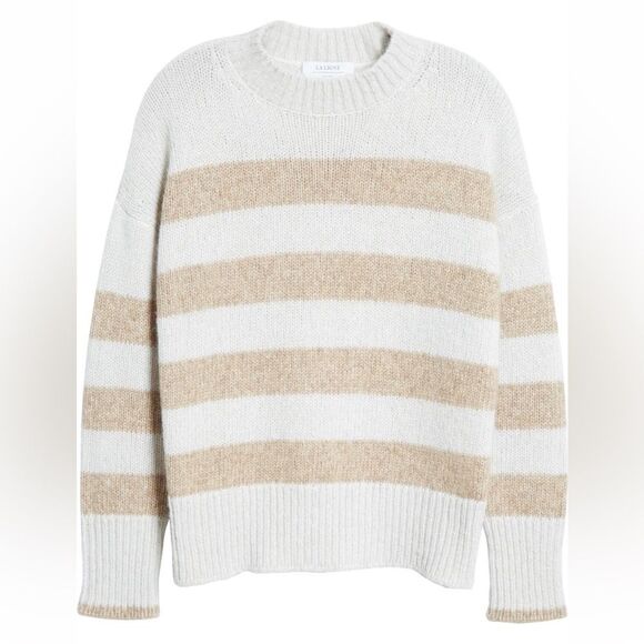 NEW! LA LIGNE Marin Striped Knitted Sweater In Cream & Tan Stripes - L - Picture 14 of 15